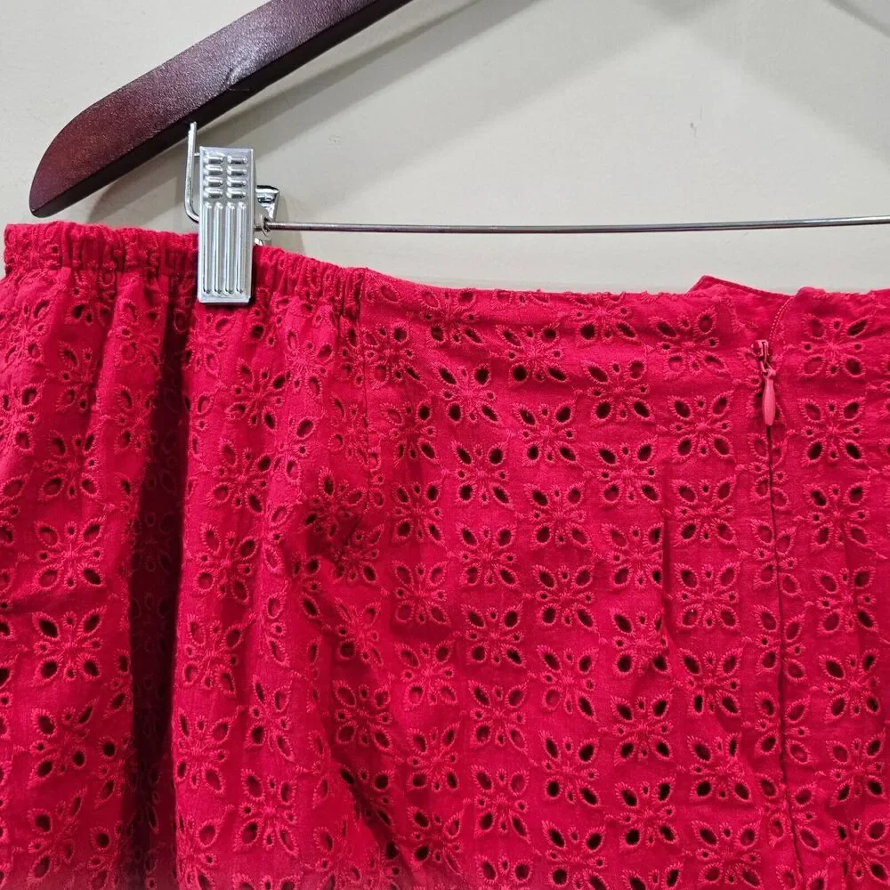 Talbots Womens Eyelet Pencil Skirt Petite Red Cotton Career Business Tomato Girl
